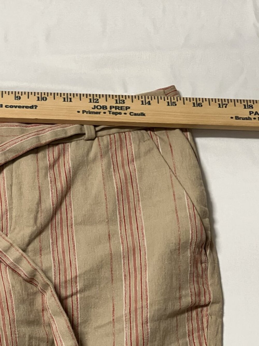 Banana Republic Avery Petite 6P Linen Blend Cropped Pants Tan Red Stripe Belt - Picture 3 of 8